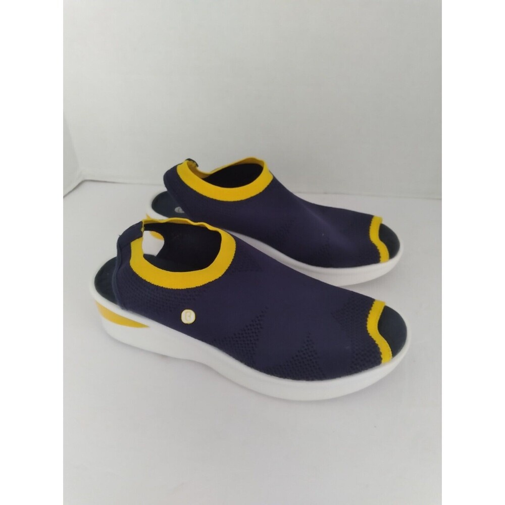 Comfortable Slip-On Athletic Sneakers Blue Yellow Trim Lightweight Walking Shoes